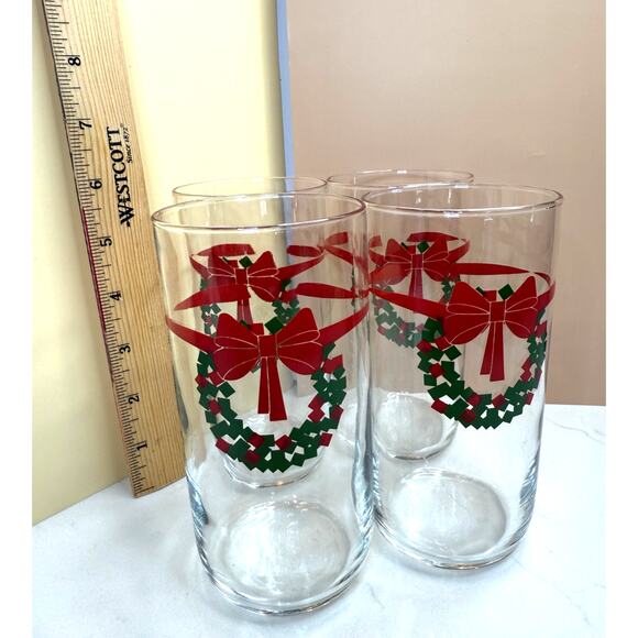 Libbey Christmas Wreath and Ribbons Holiday Drinking Glasses Set of 4 16 Ounces - Picture 3 of 3